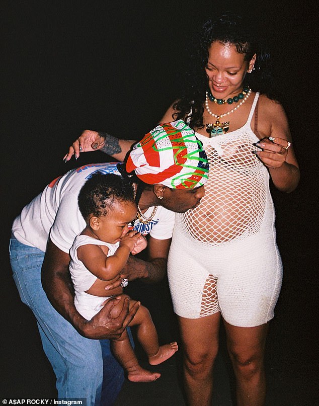 In August, Rihanna gave birth to her son Riot Rose, whom she shares with Rocky, with whom she also shares her son RZA;  pictured during her second pregnancy