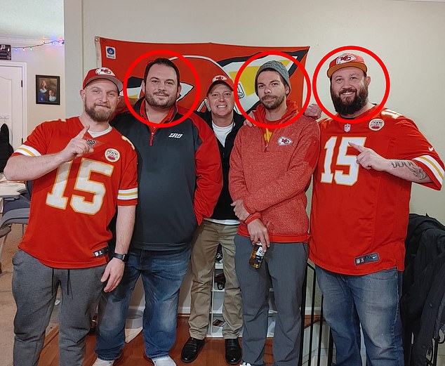 Alex Weamer-Lee, who shortens his name to Lee, is the fan on the far left in the photo previously published by DailyMail.com, which shows the three dead men smiling broadly in their Kansas City Chiefs jerseys.