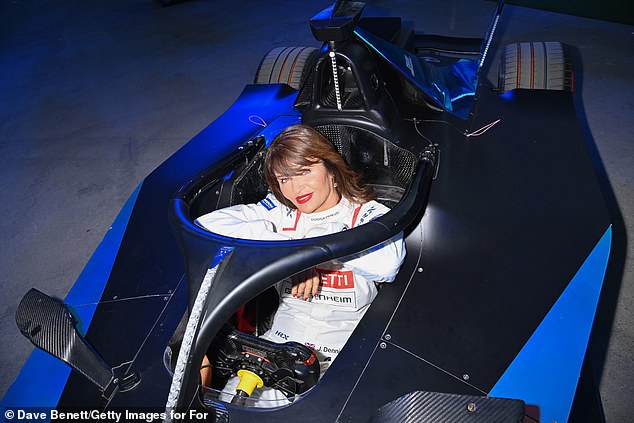 She seemed in good spirits at the star-studded racing event