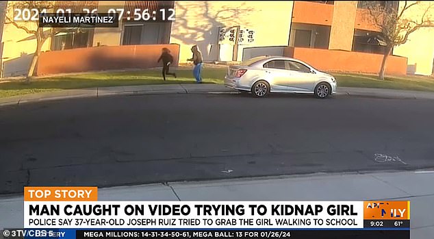 'No!'  The girl can be heard screaming as the man chased her, according to a KPHO reporter who viewed the unedited video captured by a neighbor's surveillance camera