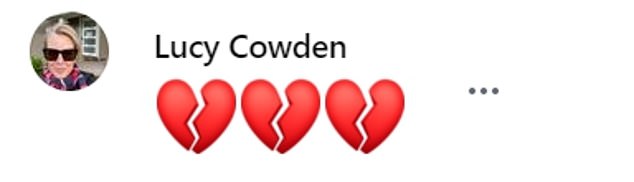 Neighbors actress Lucinda Cowden responded with a series of broken heart emojis