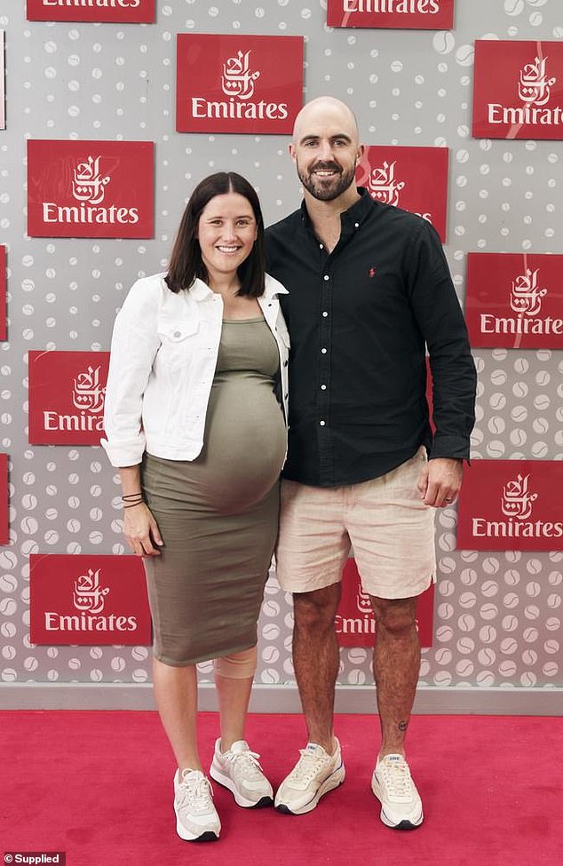 Steele was at the Australian Open with Alisha (pictured) when he predicted their second child would be born before their February 6 due date