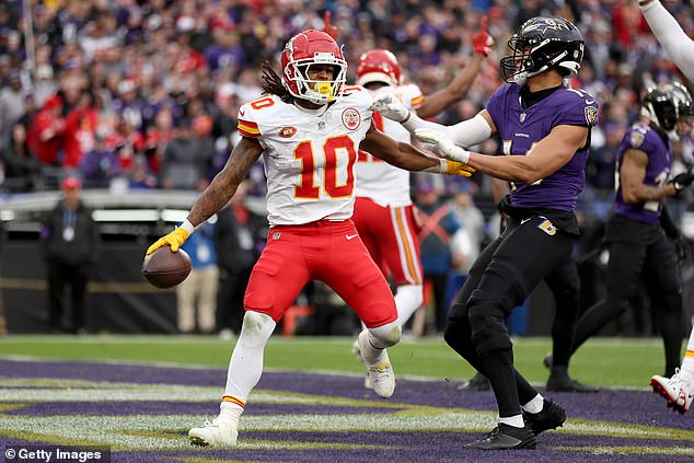 Running back Isiah Pacheco also found his way into the end zone for a Kansas City touchdown