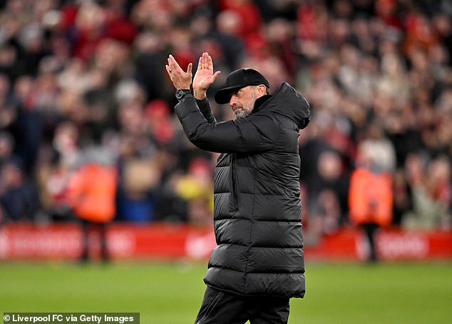 Klopp was serenaded by the Liverpool fans after the match - with just a few months left of his reign at the club