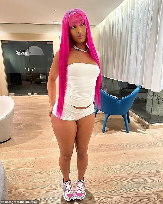 Ruby, 37, has been targeted by Minaj's fans, known as the 'Barbz', after they confused her with American rapper and OnlyFans sensation Rubi Rose (pictured)