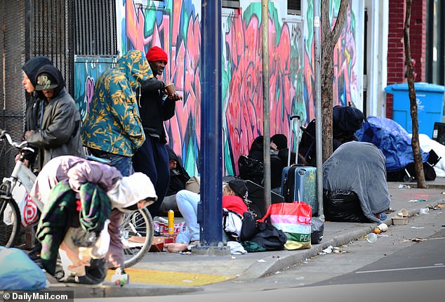 A homeless encampment is pictured in San Francisco's Tenderloin neighborhood in December 2023