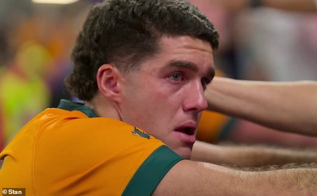 The fly-on-the-wall documentary also captured devastated Wallabies stars such as Ben Donaldson (pictured) struggling to come to terms with the miserable losses they suffered in France last year.