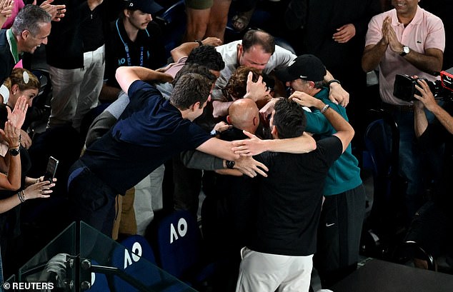 Sinner quickly climbed into the crowd to celebrate with loved ones, but unfortunately his parents were unable to make the trip