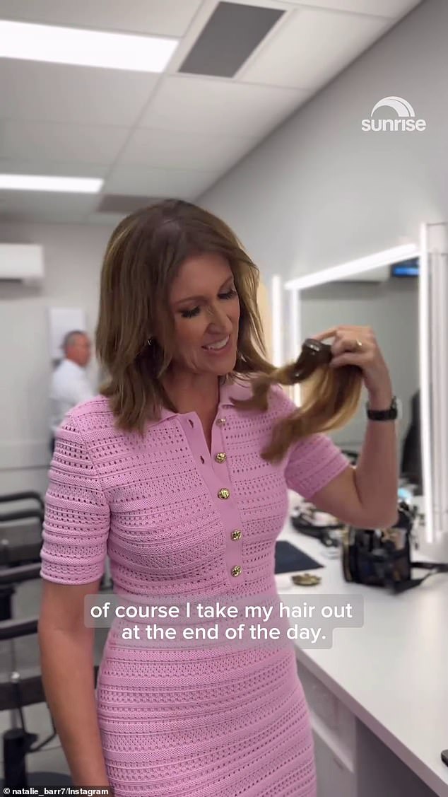 Natalie then demonstrated which part of her hairstyle is fake by pulling out a row of clip-in brunette extensions from her locks.