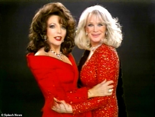 The look was straight out of the 1980s and gave off Dynasty vibes (Joan Colins and Linda Evans, pictured on the show)