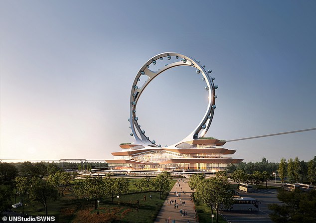 Described by Dutch design agency UNStudio as the first ever of its kind, it will function as a spokeless Ferris wheel with two intersecting rings.  Each ring has pods that rotate seamlessly around the inner and outer lanes