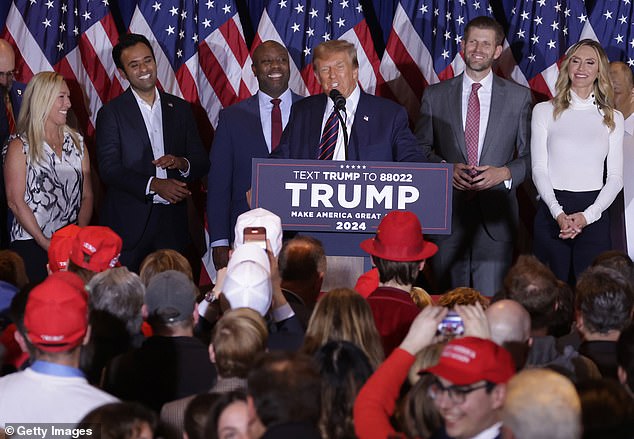 Greene was on stage when Trump gave his victory speech in New Hampshire on Tuesday evening