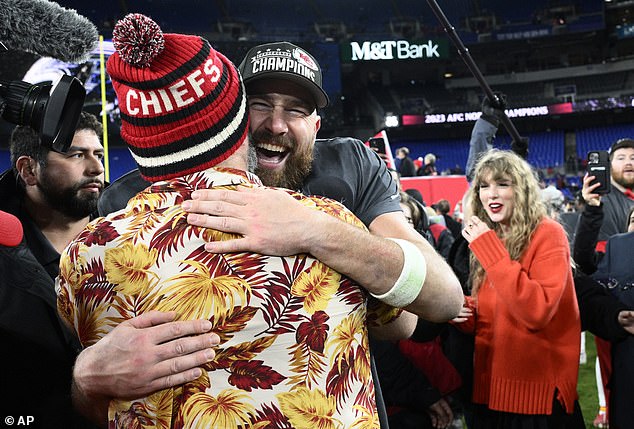 Taylor stood in the stands at M&T Bank Stadium in Baltimore on Sunday with Jason Kelce