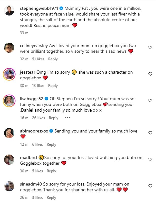 Stephen shared this sweet message alongside the photo as fans of the show offered their condolences