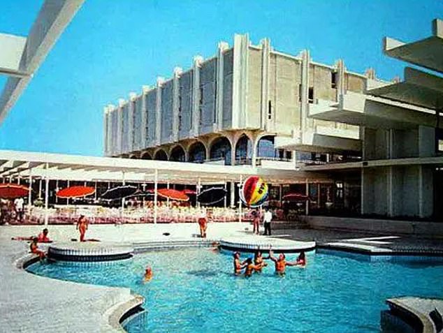 The Haludovo Hotel swimming pool in the 1970s.  One story – possibly apocryphal – claims that for a particularly riotous party the swimming pool was filled with champagne