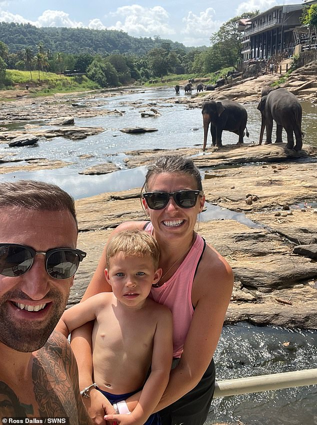 Ross, Carter and Jade at the Pinnawala Elephant Orphanage in Sri Lanka during his year-long tour of the continent