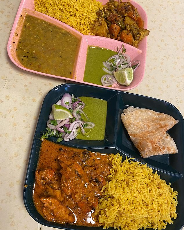 There are also butter chicken, pork vindaloo, vegetarian curry and tandoori chicken dishes with rice, roti, lime, onion and your choice of chutneys