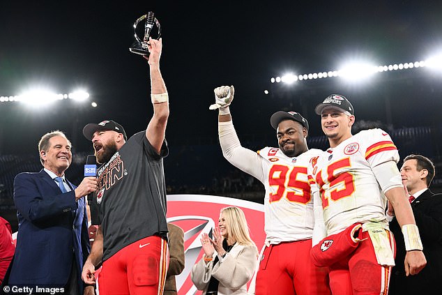 Travis also shouted Beastie Boys lyrics into the microphone after winning the AFC Championship