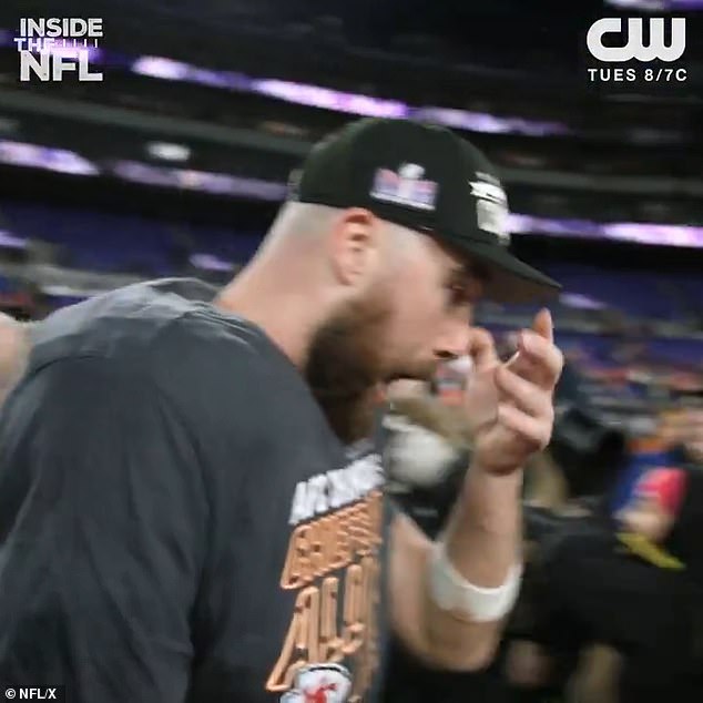 Kelce, meanwhile, looked emotional as he walked off to join his teammates and celebrate