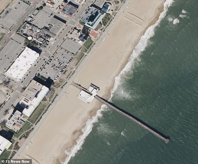 The pier is 200 meters long and the water at the end is about 4.5 meters deep.  The water temperature is in the mid 40s