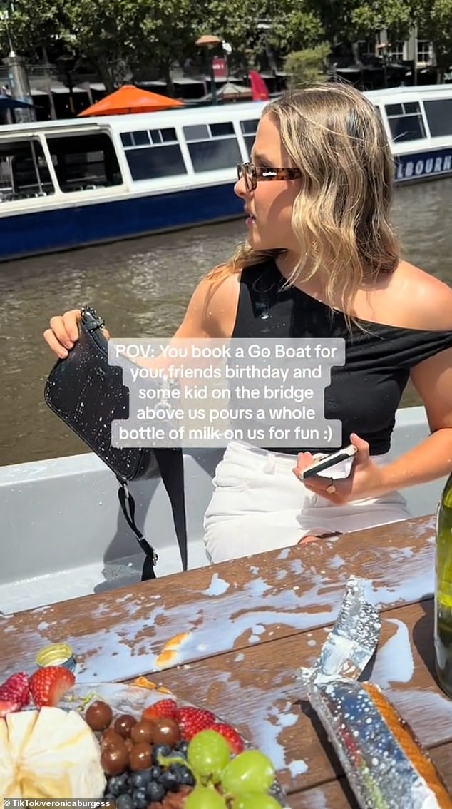 The group of women enjoying an afternoon picnic had milk poured on them and several plates of food (pictured) while aboard the GoBoat