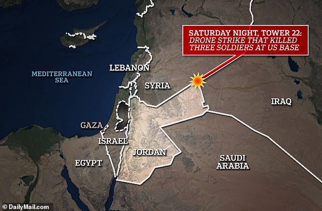 The drone strike late Saturday evening hit a US outpost in the northeastern part of the country, known as Tower 22, near the border with Syria, and resulted in at least 34 other injuries.