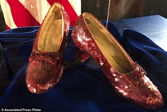 The slippers that Judy Garland once wore in 'The Wizard of Oz' are shown during a press conference on September 4, 2018 at the FBI office in Brooklyn Center, Minnesota