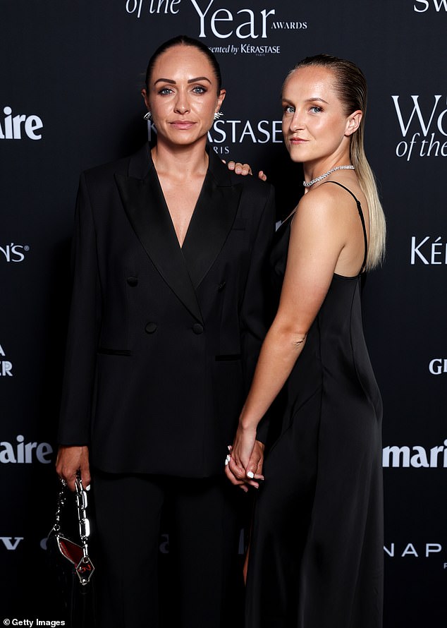 The Matildas veteran thanked the Mariners, her family and partner Faye Bryson (right), who is also on the Central Coast's books