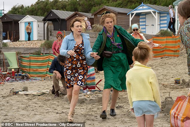 But while fans are excited to see the latest episode, it wasn't easy for the cast to film it during the treacherous winds (Laura Main, left, and Linda Bassett, right, pictured)