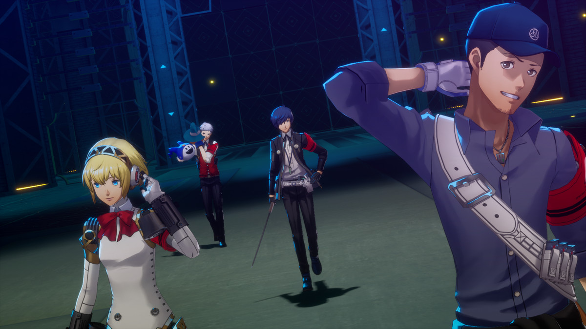 Several party members, including Aigis and Akihiko, walk stylishly towards the camera after a battle in Persona 3 Reload