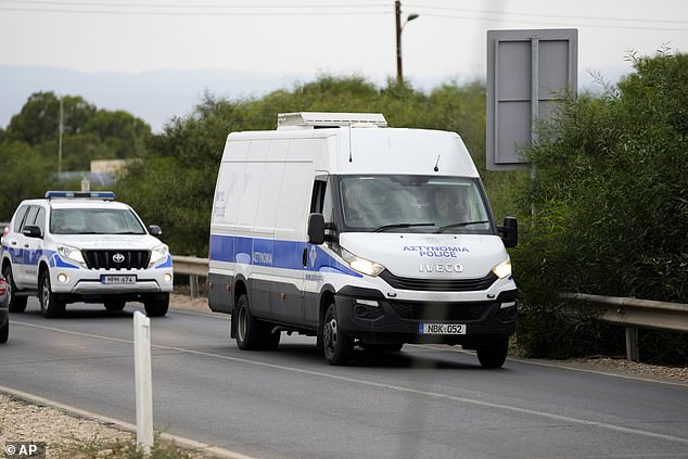 The police van carrying the five Israelis accused of raping a British woman arrives at the Famagusta District Courthouse in Paralimni, Cyprus, for an earlier hearing in September.