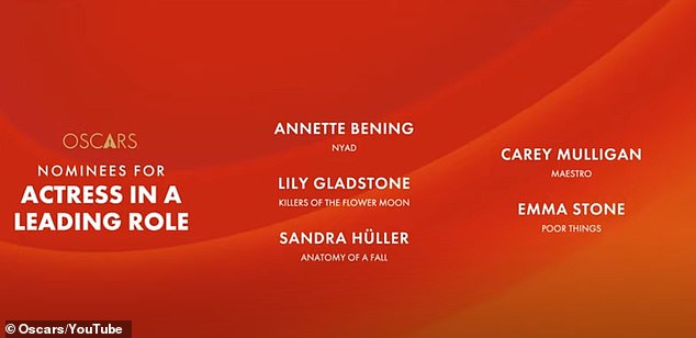 Emma will then have to beat Annette Bening, Lily Gladstone, Sandra Hüller and Carey Mulligan at the 96th Academy Awards, which airs March 10 on ABC.