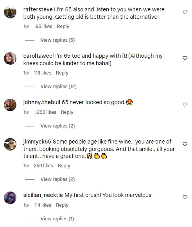 Fans were quick to flood the comments section with compliments, telling her she was 'aging like a fine wine', while Susanna's famous friends also got in on the action