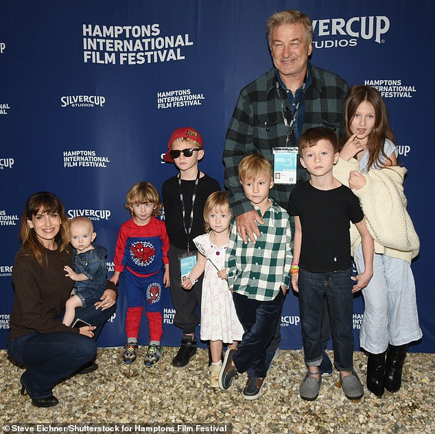 Baldwin with his wife Hilaria and their seven children in October