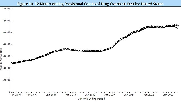 The graph above shows the estimated number of overdose deaths due to opioids over a twelve-month period