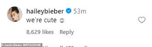 Shortly after Justin posted, Hailey took to the comments section to write, 