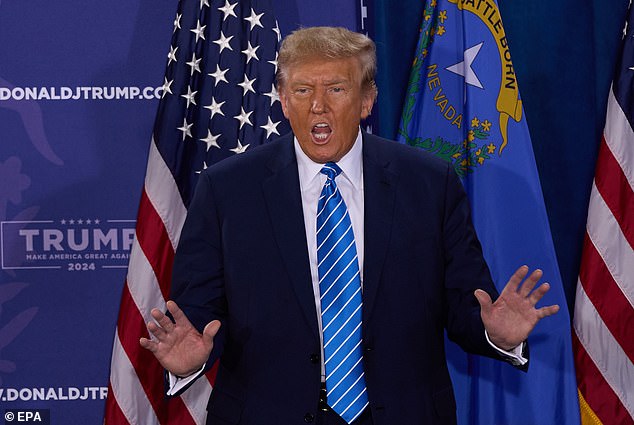 Former president and Republican presidential candidate Donald Trump speaks at a campaign event in Las Vegas ahead of the Nevada GOP caucuses