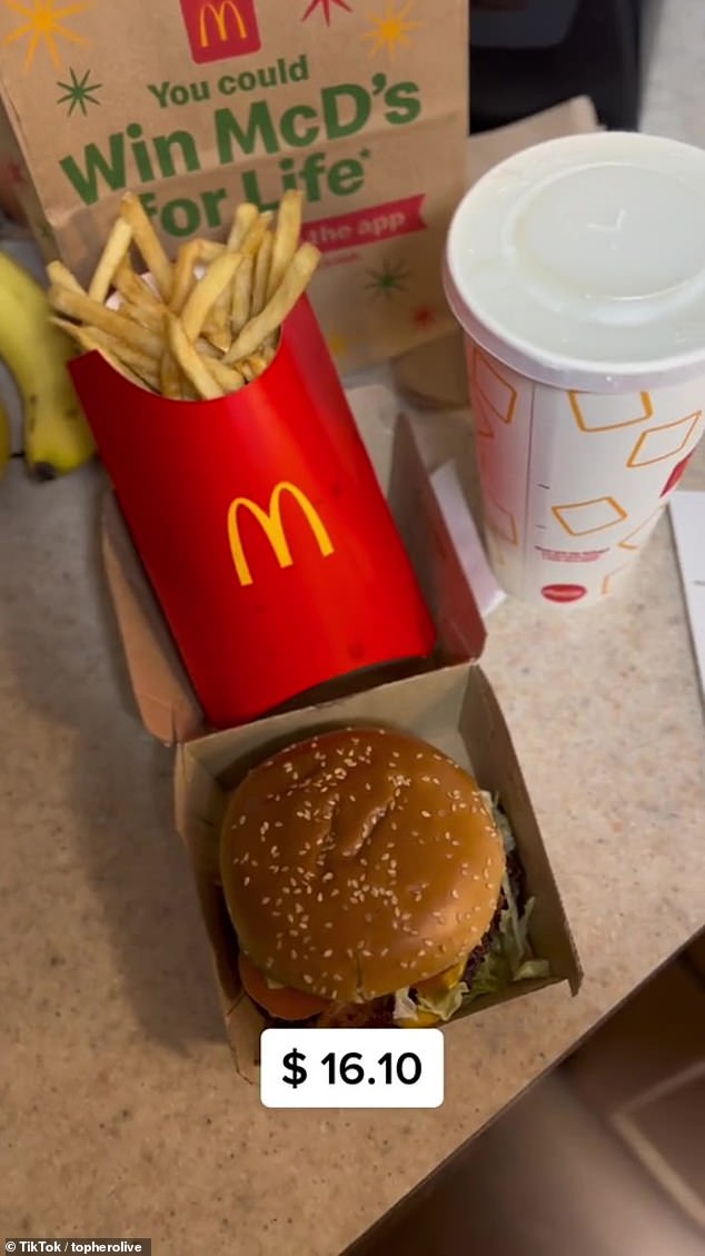 Topher Olive shared his frustration with McDonald's prices on TikTok this week after paying $16.10 for a combo meal