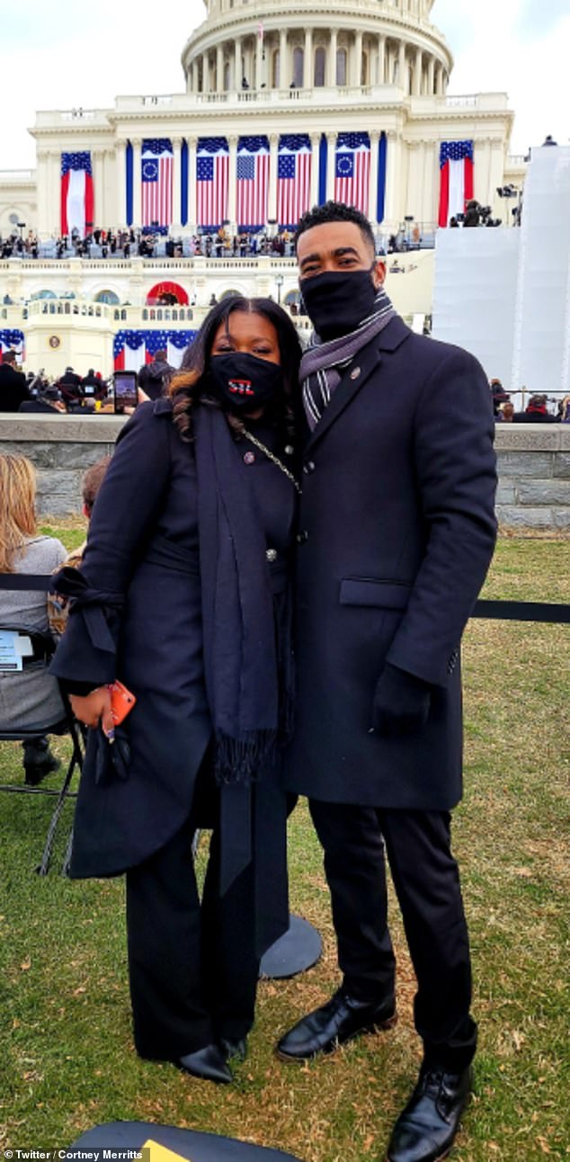 Cori Bush + Cortney Merritts together at the 2020 inauguration. Last year he was on the payroll for her re-election