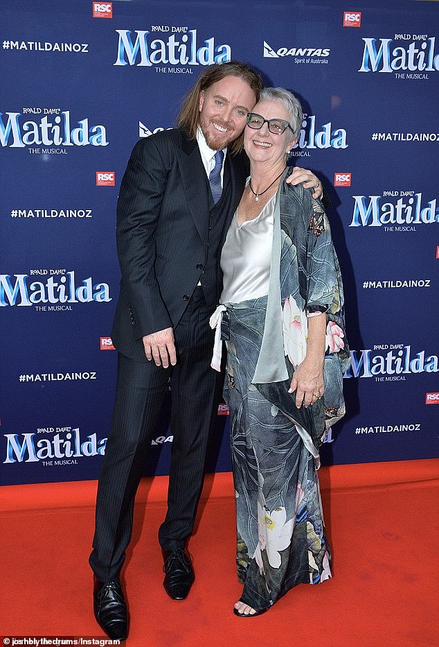 The Australian premiere of his hit show comes as Tim continues to mourn the loss of mother Ros, who died in November aged 74 after a three-year battle with blood cancer.  In the photo: Tim gives his mother Ros a hug during an appearance on the red carpet in 2016