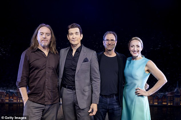 Tim poses with Danny Rubin, co-creator of Groundhog Day The Musical (second from right) and cast members Andy Karl and (far right) Elise McCann.