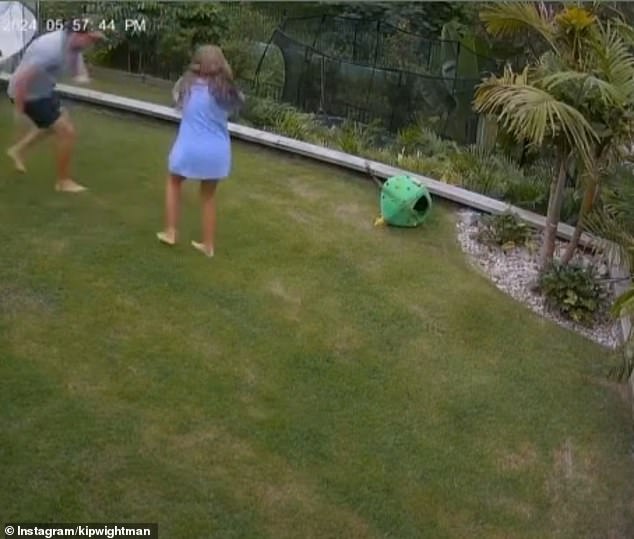 The 12-year-old (pictured centre) – the niece of Brisbane KISS FM radio host Kip Wightman – and her father managed to free the guinea pig from the snake's grasp