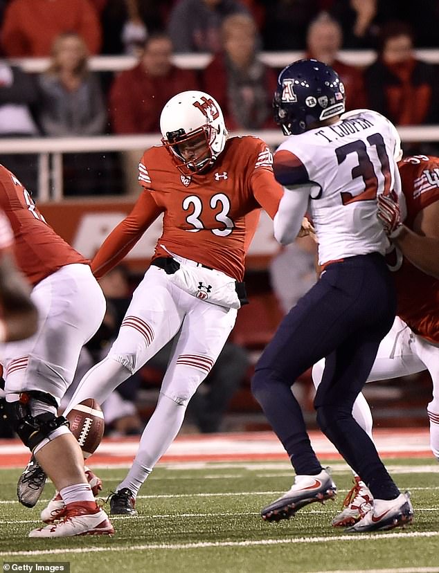 The 31-year-old won the Ray Guy Award as college football's top punter in his first year playing for the University of Utah (pictured)