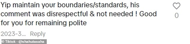 Thousands of supportive comments poured in from people praising Ushta for standing up for herself and 'dodging a bullet'