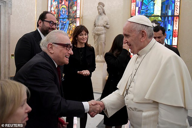 Pope Francis meets film director Martin Scorsese during a private audience at the Vatican on November 30, 2016