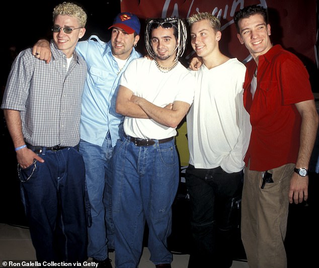 (from left) Justin and his old bandmates Joey Fatone, Chris Kirkpatrick, Lance Bass and JC Chasez all rose to fame together in the 1990s;  pictured 1998