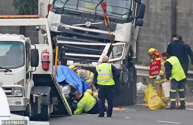 Pictured: The scene of the 2020 crash on Melbourne's Eastern Freeway