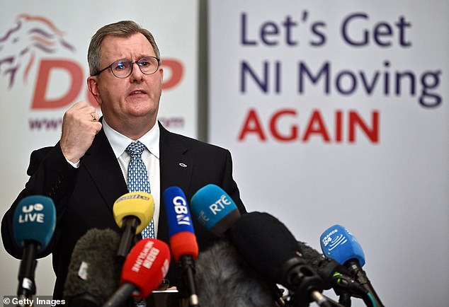 The leader of the Democratic Unionist Party, Sir Jeffrey Donaldson, addressed the media in Belfast yesterday