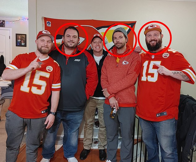 Alex Weamer-Lee, who shortens his name to Lee, is the fan on the far left in the photo previously published by DailyMail.com, which shows the three dead men smiling broadly in their Kansas City Chiefs jerseys.