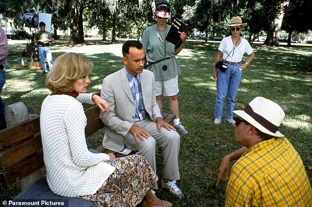 Tom reunited with his Forrest Gump director Robert Zemeckis (R, pictured in 1994) and lead actress Robin Wright (L) for the dated one-room drama Here, which hits US cinemas later this year.